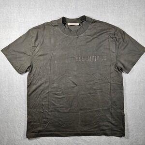 Fear of‎ God Essentials T-Shirt Green Grey Flocked Logo Boxy Fit Mens L